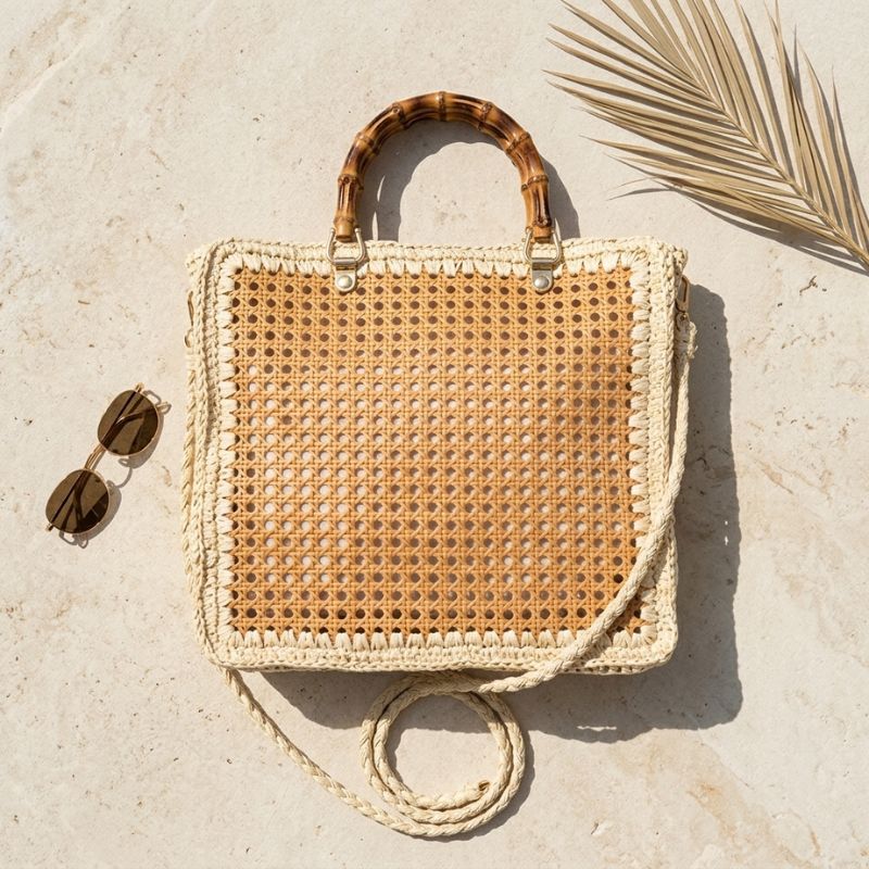 bolsa de praia em palha indiana alça dupla