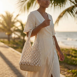 bolsa em ponto macrame branca