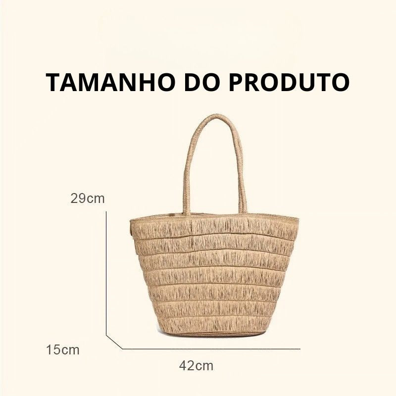 Bolsa de Praia de Palha Natural Grande - Elegante e Espaçosa Medidas