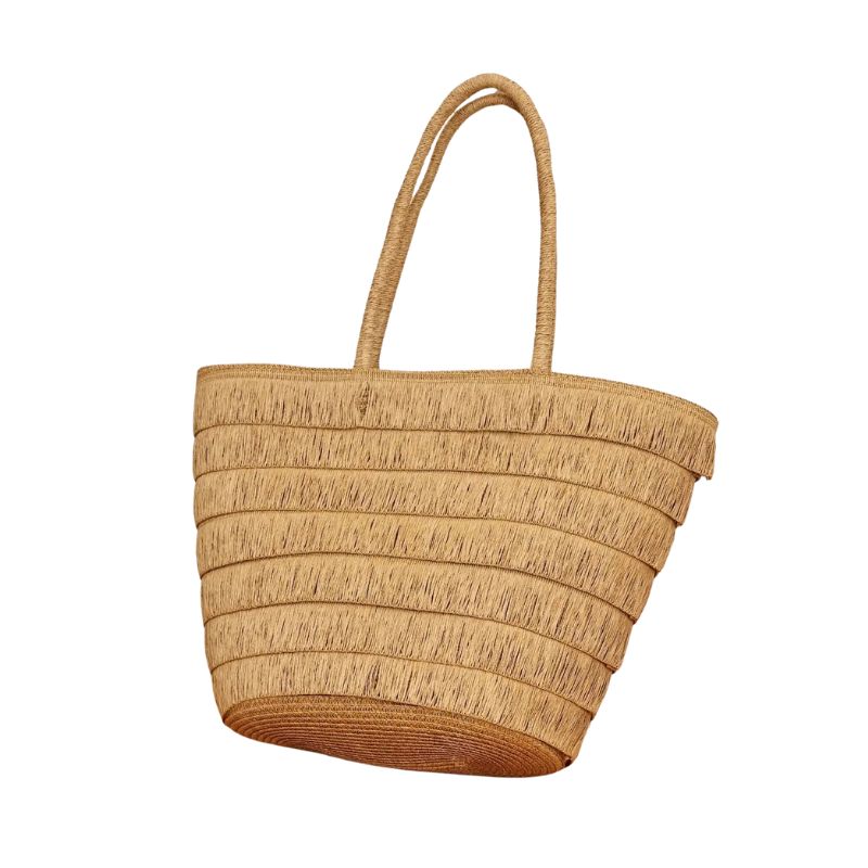 Bolsa de Praia de Palha Natural Grande - Elegante e Espaçosa Cáqui