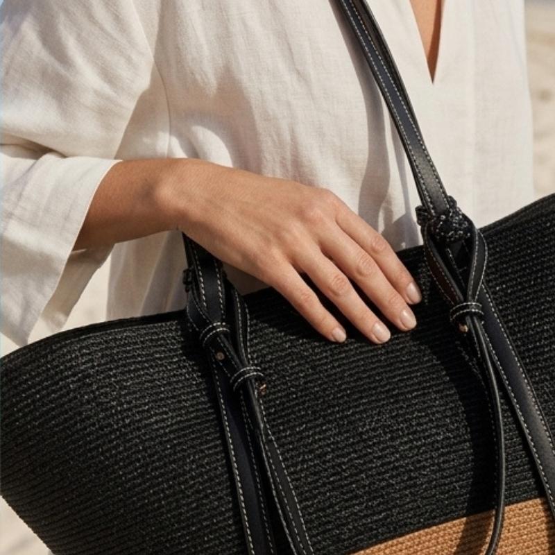 bolsa de palha rattan bicolor