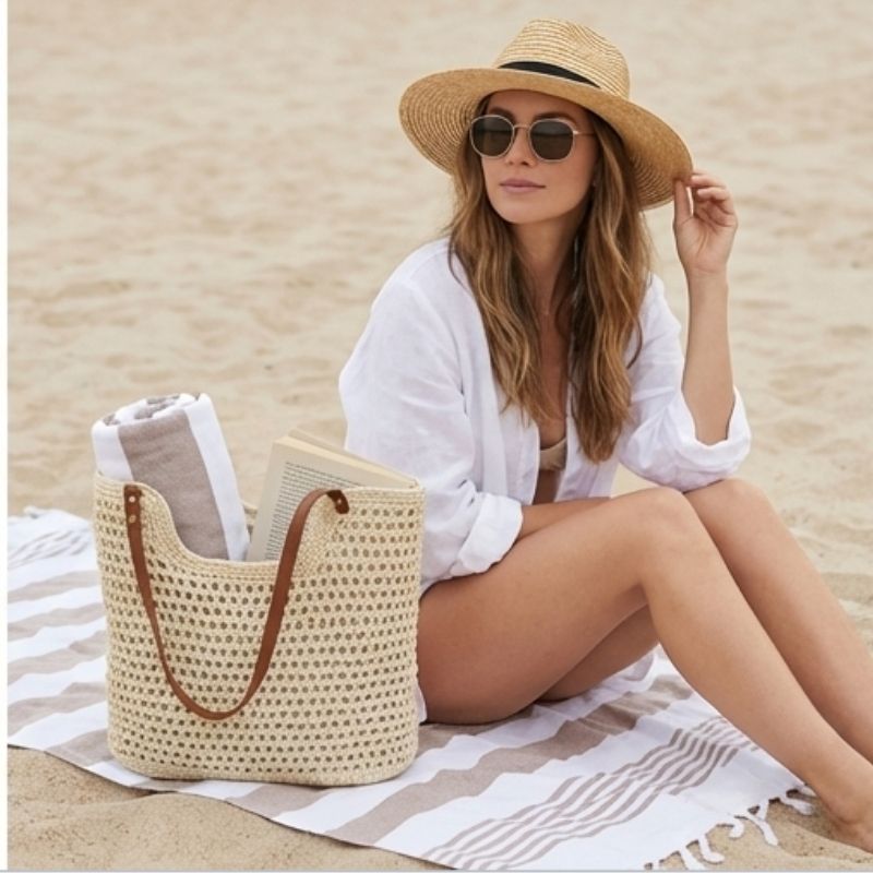bolsa de crochê bege grande feminina com alça marrom
