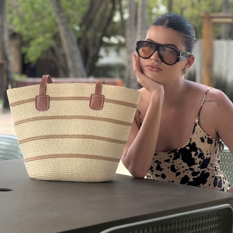 bolsa de palha listrada