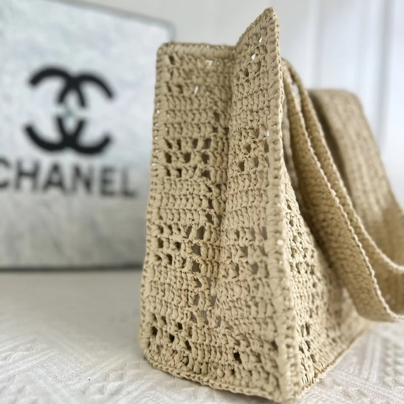 Bolsa de Palha Praia Detalhes na Cor Bege