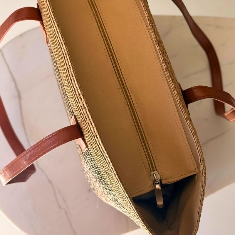 bolsa de palha com ziper