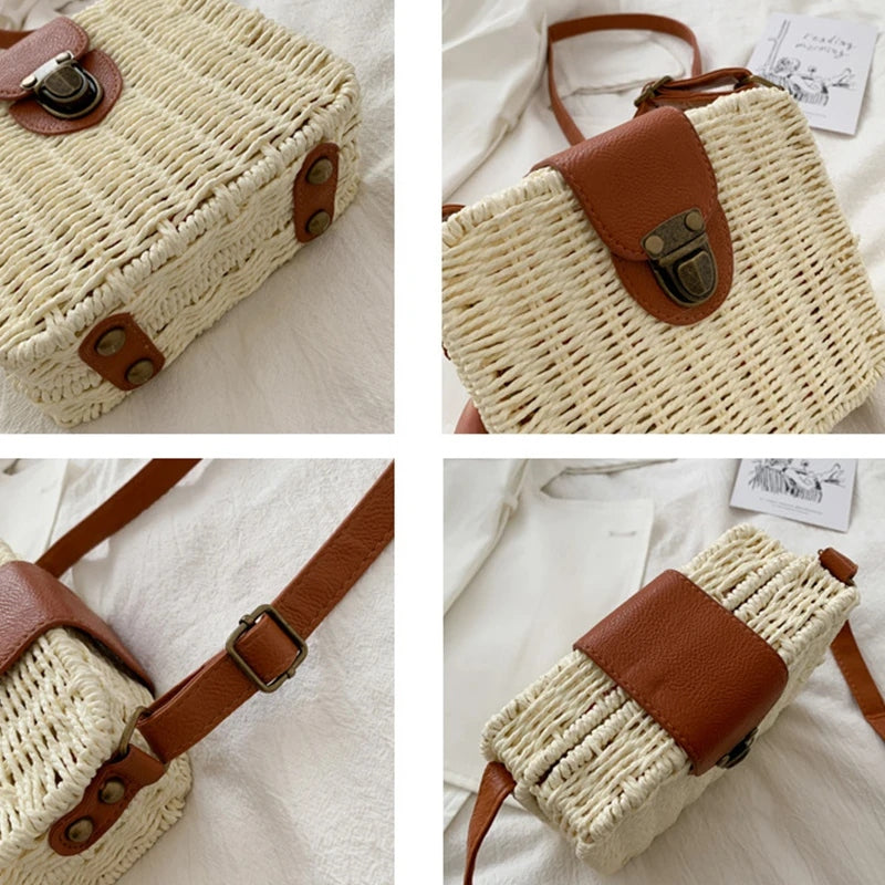 Bolsa de Praia Chique Retangular Bege Detalhes