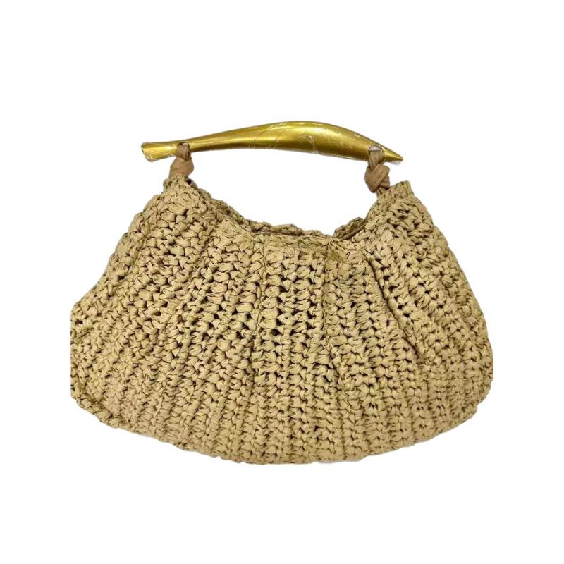 Bolsa de Praia Chique Trançada com Alça de Metal Bellora Cáqui