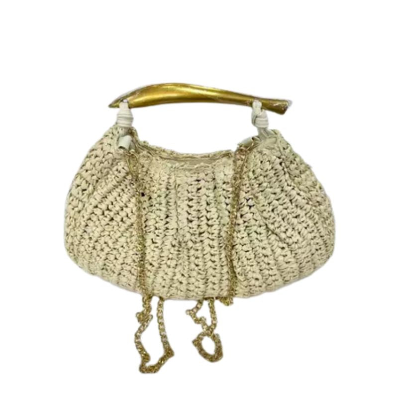 Bolsa de Praia Chique Trançada com Alça de Metal Bellora Bege