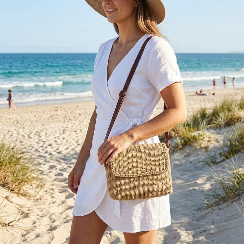 Bolsa de Praia Palha Carmel Pequena Trançada