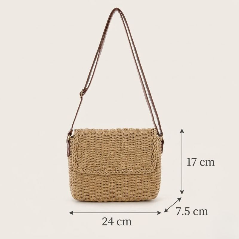 Medidas da Bolsa de Praia Palha Carmel Pequena Trançada