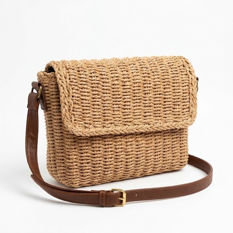 Bolsa de Praia Palha Carmel Pequena Trançada Cáqui