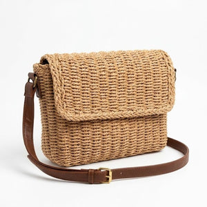 Bolsa de Praia Palha Carmel Pequena Trançada Cáqui