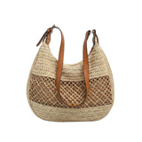 Bolsa de Praia Palha Marelle com Alça de Couro Bege