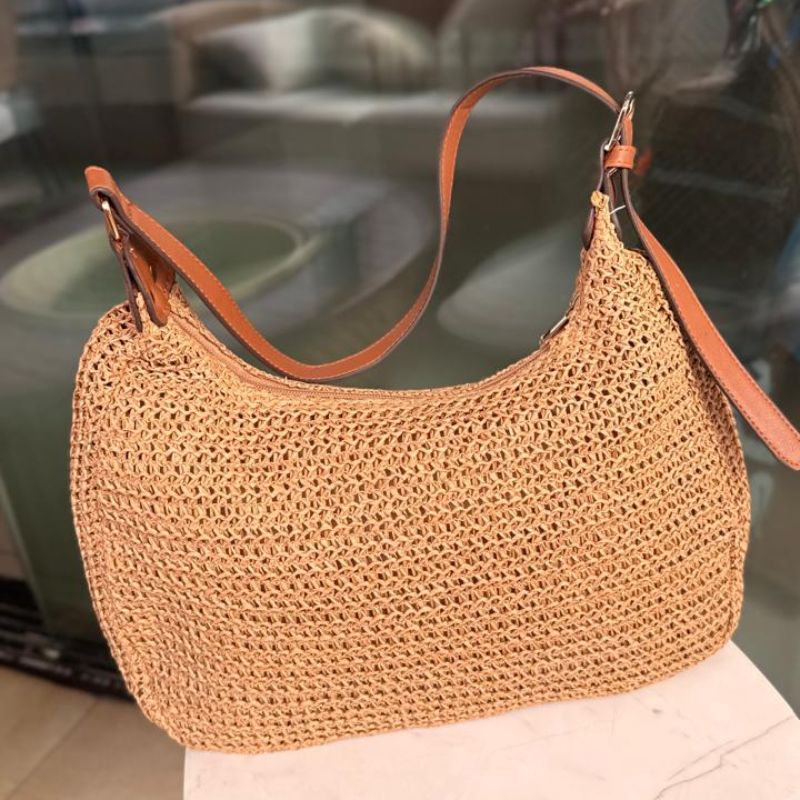 Bolsa de Praia Palha Alça de Couro