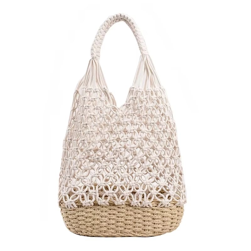 Bolsa de Praia de Crochê Helena - Elegância Casual em Branco