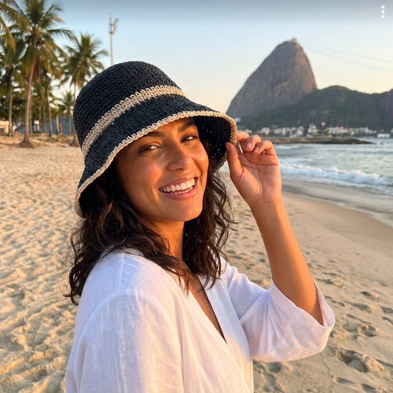 chapeu bucket em croche de palha