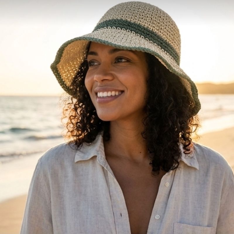 chapeu em croche de palha modelo bucket