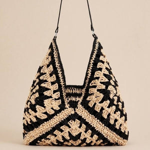 Bolsa de Crochê Bella bege com preto em fundo neutro