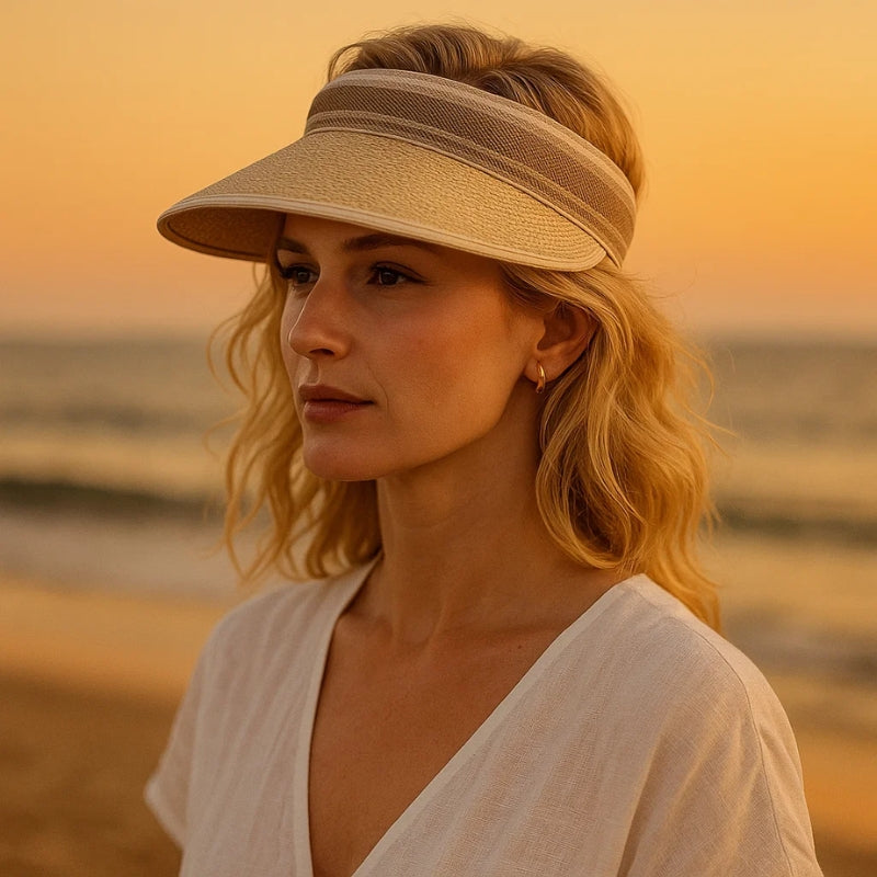 Viseira Feminina de Palha – Estilo e Proteção no Verão Bege