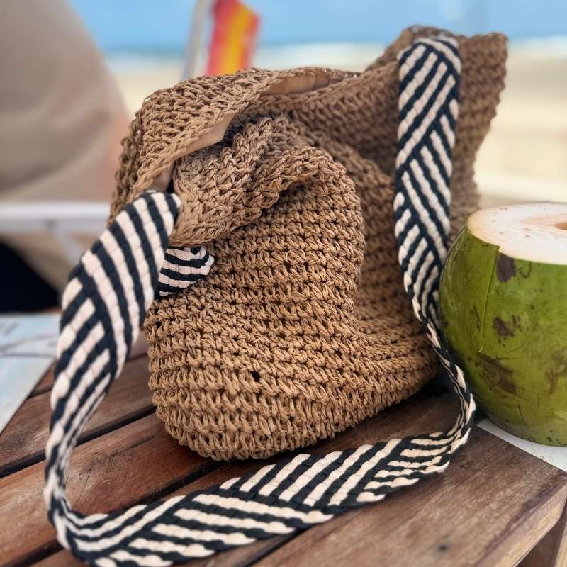 Bolsa de Praia  de Palha Mykonos com Textura Sofisticada