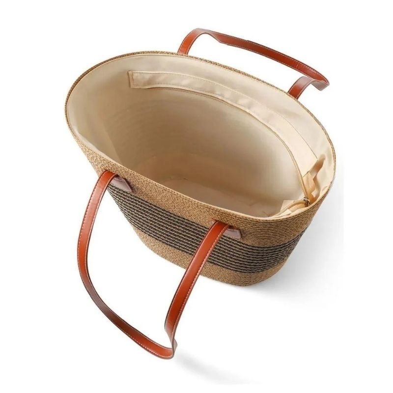 interior bolsa de palha listrada