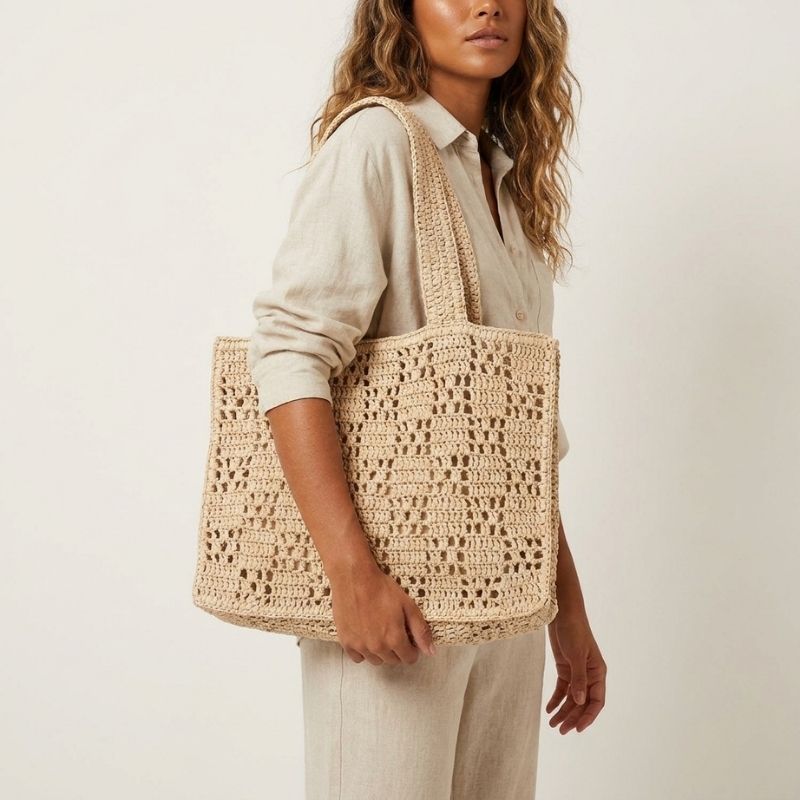 bolsa de praia feminina de palha bege grande