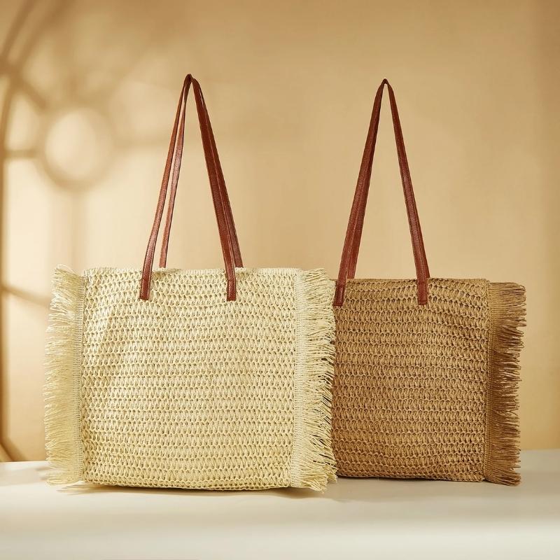 bolsa de palha grande com franja