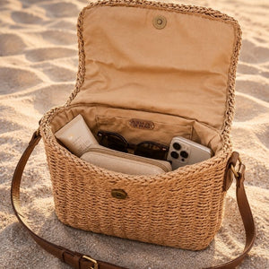 bolsa de palha alça tiracolo cor caqui