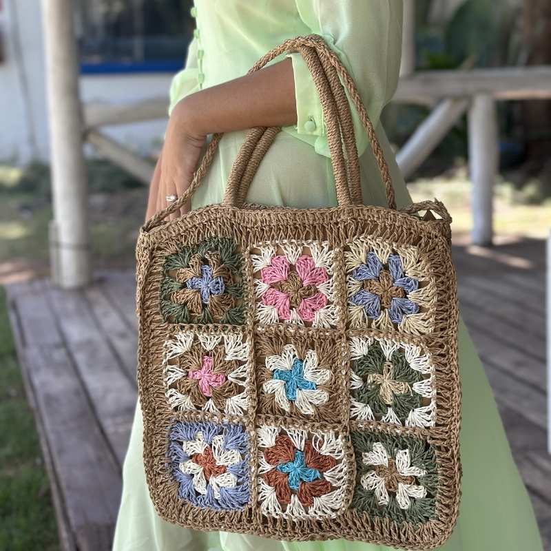 bolsa de croche de palha