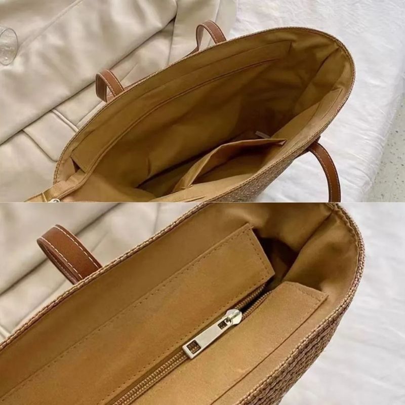 detalhes bolsa de palha forrada